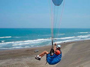 Paragliding over sand by the coast